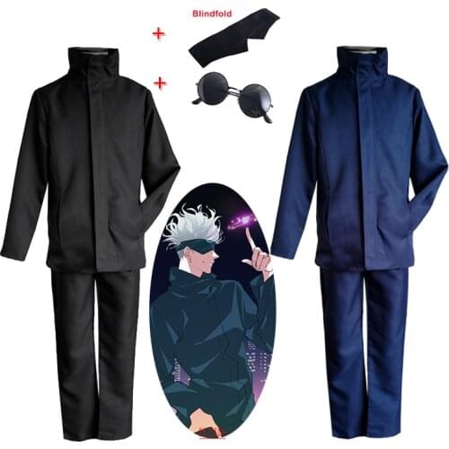 Anime Jujutsu Kaisen Gojo Satoru Cosplay Costume for Kids Blue Black Uniform Eyes Patch Wig Sunglasses Children Suit Kids Gifts