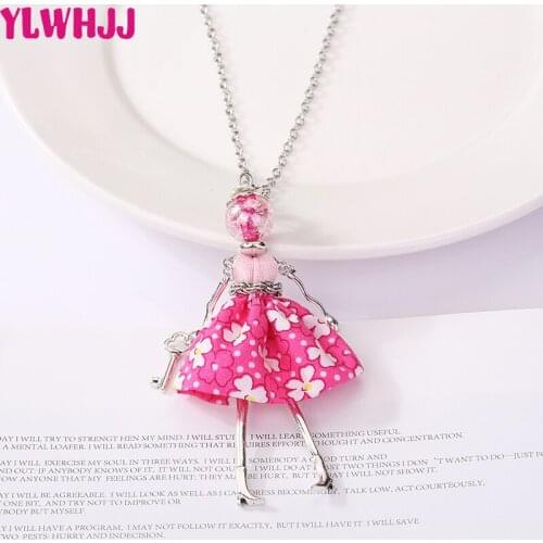 YLWHJJ brand new women trendy doll leather necklace & pendant baby blue black long necklace girl fairy fashion statement jewelry
