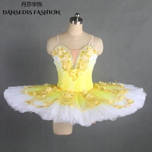 Customized Yellow Classical Pancake Ballet Tutu,Women Ballerina The Sleeping Beauty Dance Performance Professional Stage Costume