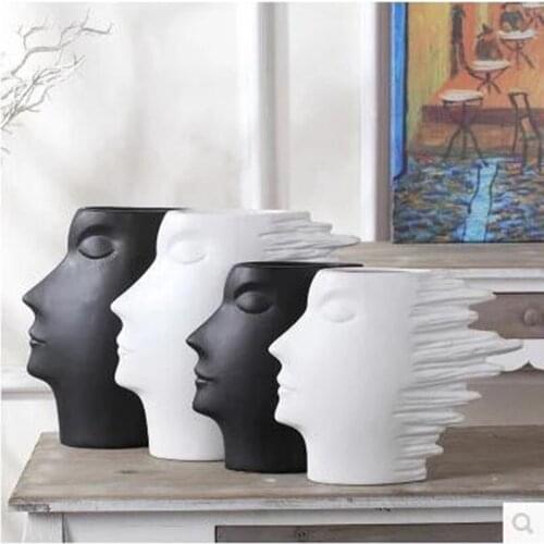 American style face ceramic vase, creative head artwork, home office restaurant bar desktop decoration crafts
