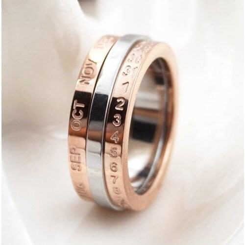6mm Creative Rotatable ring titanium steel rose gold letters ring for Men and Women Personalized Rings Customize Ring Engraved