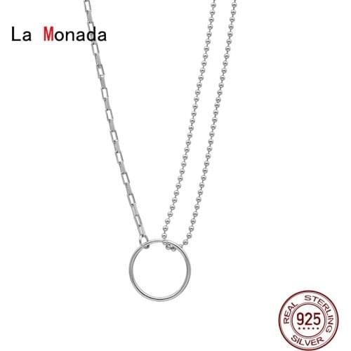 La Monada 33+7cm Silver Necklace For Women Fine Silver 925 Jewelry Fashion Circle Layered Neck Pendants 925 Silver Chain Woman