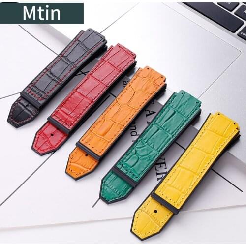 Slub pattern leather strap mens watch accessories For Hublot watch strap outdoor sports rubber strap ladies wristband Buckle