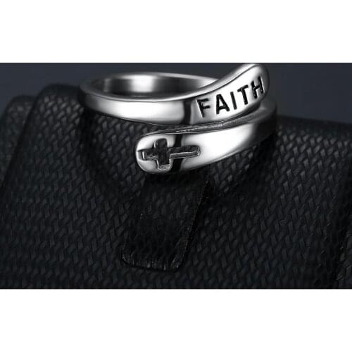 Cross-Ring For Women Punk 316l-stainless Steel Letter Seal Faith Steel Color Winding To Your Lover Girl For Boyfriends
