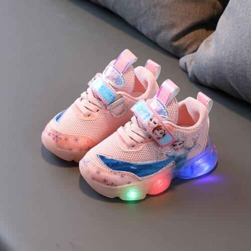 Disney Children Girls elsa LED Sneakers Kids cartoon Sports Light Shoes Girls PU Casual Boots sport shoes