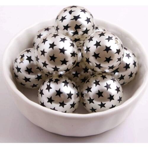 Kwoi Vita Black red blue color 20mm 100pcs/lot fashion acrylic Imitation pearl print star beads for kids jewelry