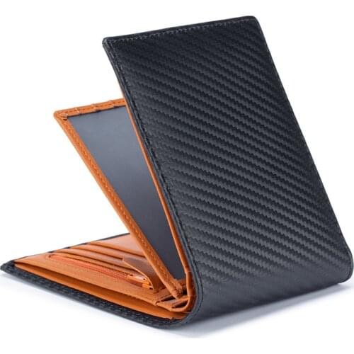 Carbon Fiber Man Short Wallet Japan Style Genuine Leather Mens Wallet Driver License Microfiber Slim Bank Credit Card Holder