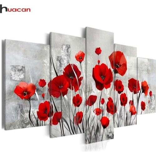 Huacan 5pcs/set Multi-picture Diamond Embroidery Flower DIY Diamond Painting Cross Stitch Full Square Diamond Mosaic Home Decor
