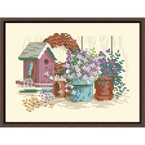 Potting shed cross stitch kit small pattern package 18ct 14ct 11ct light yellow cloth embroidery DIY handmade needlework