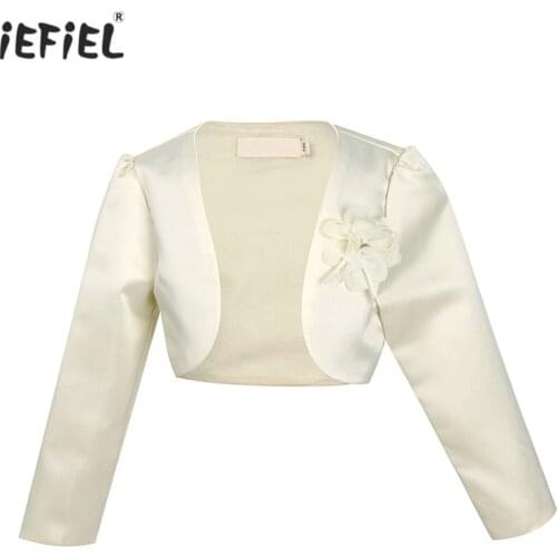 2018 New Arrival Girls Satin Bolero Jacket Fashion Beaded Shrug Short Cardigan Jackets for BridesmaidsFlower Girls Wedding Party
