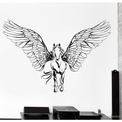 New Horse Wings Wall Decals Vinyl Wall Stickers For Kids Room Art Pegasus Mural Waterproof Decal Modern Poster Home Decor joy159