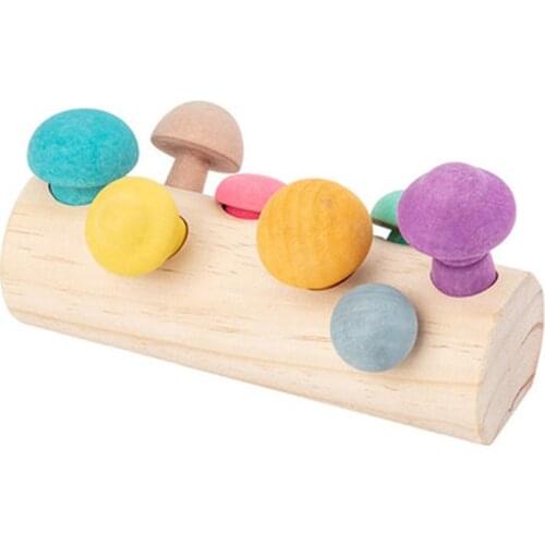 Montessori Educational Concentration Grasping Training Wooden Toys Puzzle Fun Simulation Macaron Mushroom Picking Game