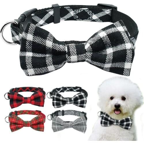 Bownot Dog Collar Plaid Cat Dog Collars Breakaway Small Dog Collar for Small Dog Puppy Kitten Pets Chihuahua Toy Poodle