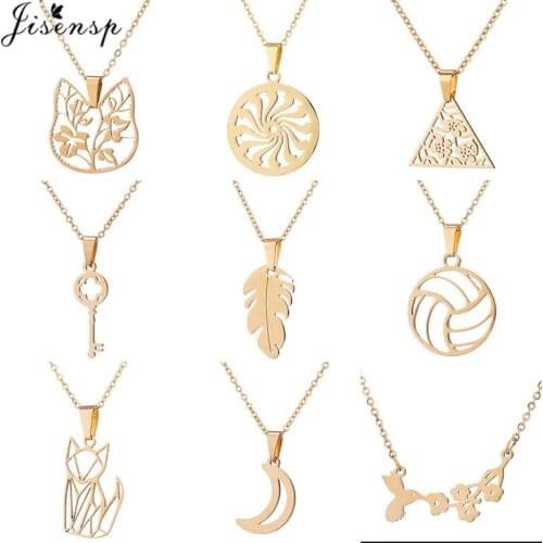 Simple Stainless Steel Necklace Women Fashion Map Key Leaf Volleyball Birds Necklaces Pendants for Women Jewelry Accessories