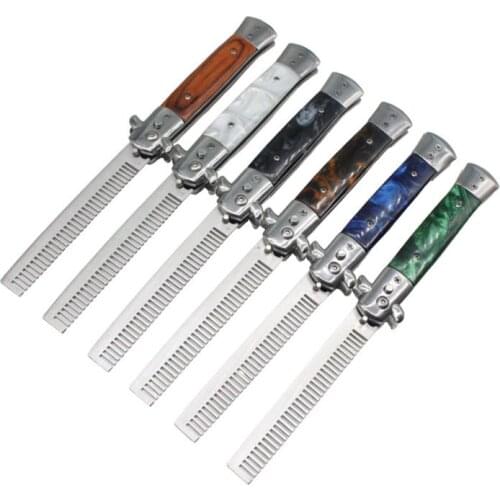 1pcs Automatic Stainless Steel Combs Foldable Knife Brushes Hair Trimmer Comb Brush Accessories butterfly Mens Pocket Knife Comb