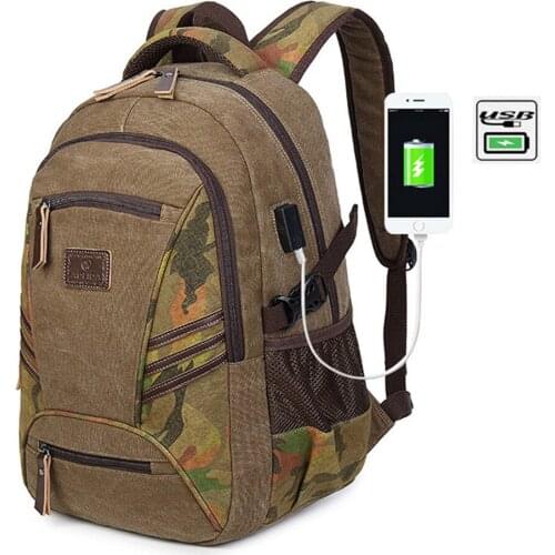 USB Charging Laptop Backpack Men School bags For Teenagers vintage Camouflage Student Book Bag Female Satchel Travel Bags
