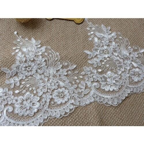 Embroidery Mesh Alencon Corded Lace Trim In Ivory For Wedding Hair Clip ,Bridal Fascinator,Wedding Bridal Comb