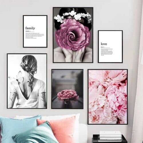 Nordic Red Flower Figure Quote Wall Art Canvas Painting Scandinavian Picture Modern Home Decor Poster and Print for Room Design