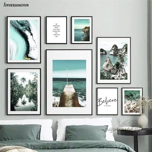 Nordic Modern Beach Landscape Picture Home Decor Wall Art Canvas Painting Seaside Coconut Tree Scenery Poster and Print Design