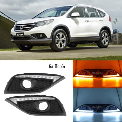 LED DRL for Honda CRV CR-V 2012 2013 2014 Car Daytime Running Light Yellow Turn Signal Light style Relay 12V fog lamp fog lights