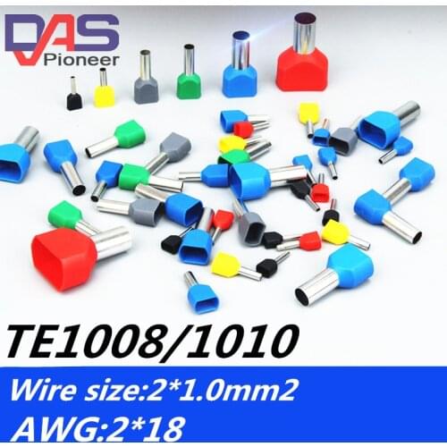 TE1008 2 X 18 AWG Dual Entry Wire terminal & Bootlace Ferrules terminal For 2 X 1.0mm 2.8mm of Pin Length