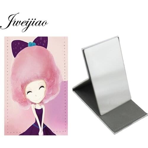 Youhaken Cartoon Girl Makeup Small Makeup Mirror Stainless Steel Leather Gift For Friends Girl Pocket Travel Wallet Mirror