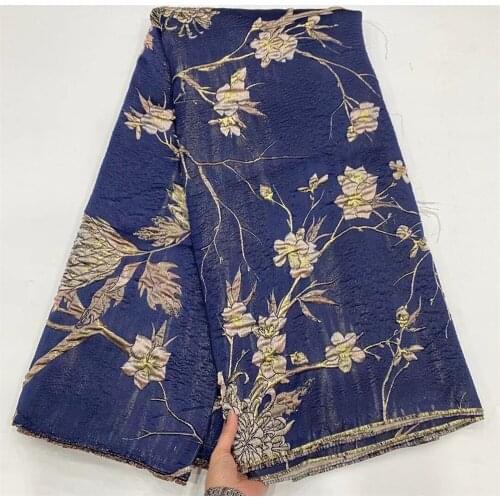 Latest Dark Blue Floral Brocade Fabric African Jacquard Lace Cloth Nigerian Flower Damask Dress Material Tissus Africaine PJZ25