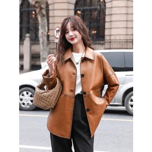 Anyin leather womens short 2021 new spring and autumn leisure small leather hooded sheep leather jacket