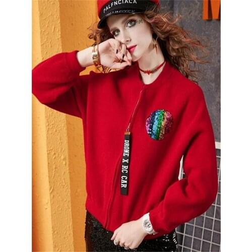 Ladies woolen short jacket coat chic female street clothes outwear women short coat sequins BF style baseball uniform Sportswear
