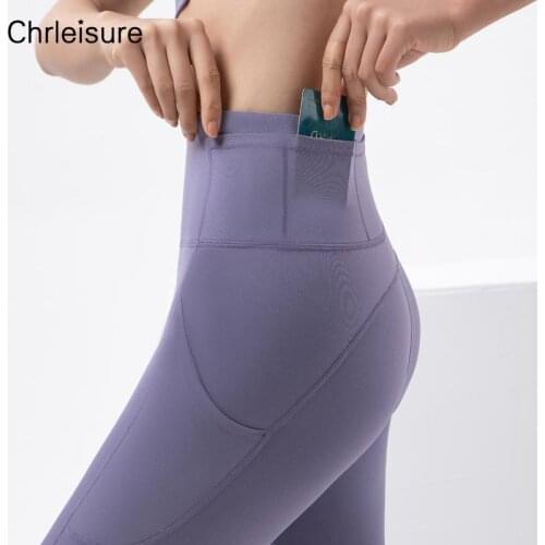 CHRLEISURE Sports Leggings For Women High Waist Booty Sports Running Leggings Fitness Workout Legging With Pockets Mujer