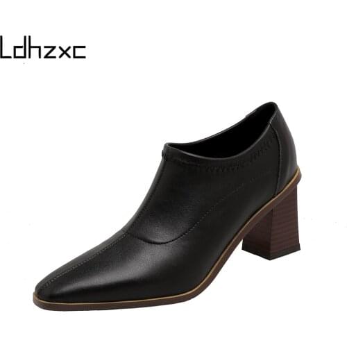 LDHZXC 2021 Summer Women Shoes Genuine Leather High Heels Pumps for Women High Heels Pumps Slip Op Spring Basic Shoes Woman