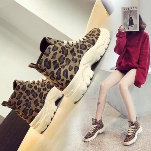 2020 Winter New Leopard Print Ins High Top Short Boots Women Thick-soled Korean Fashion All-match Student Short Boots Women