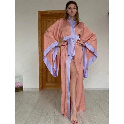 Women Silk Satin Long Night Robe Solid Kimono Robe Fashion Bath Robe Sexy Bathrobe P Wedding Bride Bridesmaid Robe