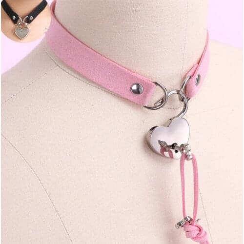 Faxu Leather Necklace Choker heart Collar black Lock Pendant chocker punk gift for her fashion Accessiores Punk Jewelry