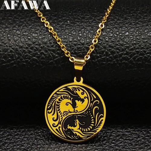 2021 Fashion Yin Yang Dragon Stainless Steel Necklaces for Women Gold Color Pendant Necklace Jewelry bisuteria mujer N18823
