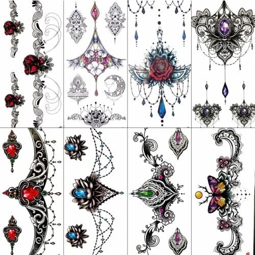 3D Sexy Flower Temporary Tattoo Stickers Henna Lace Fake Jewelrys Women Girl Tattoo Neck Mehndi Tatoo Pendant India Jewel