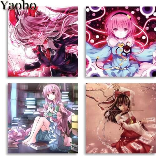 4 pcs 5d diamond painting Japanese cartoon girl full square drill diamond embroidery round diamond mosaic painting decoration