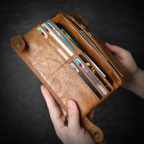 5.5 inch Universale Genuine Leather Zipper Wallet Case For iPhone 12 Mini X 8 8Plus 7 7plus 6 6s 5 Man Women Card Slot Phone Bag