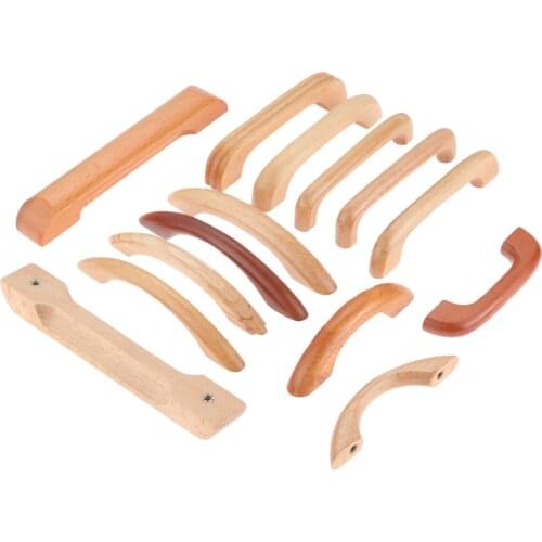 64MM-128MM Wood Pull Handle Knobs Kitchen Cabinet Furniture Handle Solid Wooden Door Drawer Cabinet Knob and Handle with Screws