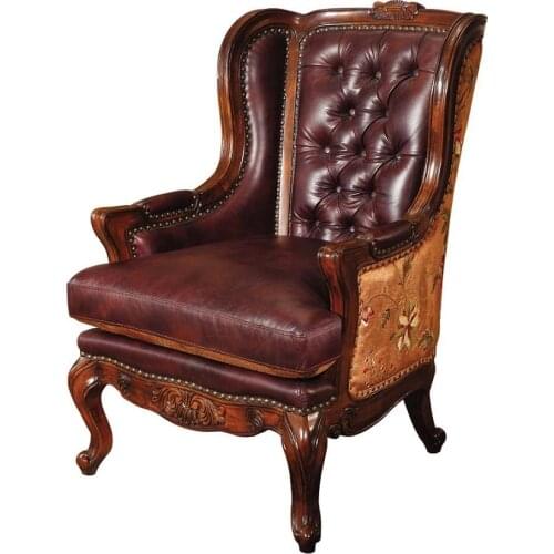 Genuine leather sofa leisure chair made with birch solid wood living room chair Fotel wypoczynkowy Стул для отдыха GH09