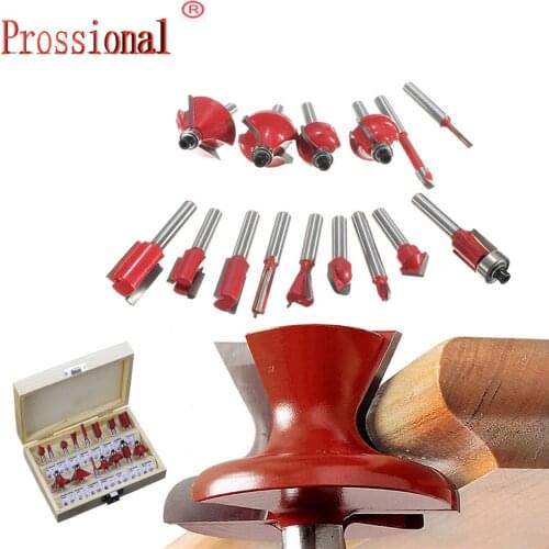 15pcs12pcs/set Woodworking Milling Cutters 1/4'Shank Carbide Router Bit For Wood Cutter Engraving Cutting Tools