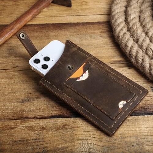 Mobile Phone Cover Case Belt Waist Bags With Card Holders 100% Genuine Leather Cellphone Bag For Men Male Vintage Loop Holster