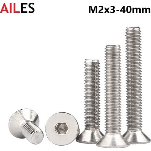 M2 Countersunk Hexagon Socket Bolts 2mm x 3 4 5 6 8 10 12 22 25 28 30 35 38 40mm 304 Stianless Steel Flat Head Allen Screws