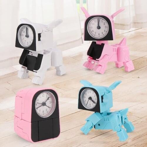 Cute Alarm Clock Boy Kids Alarm Clock Cartoon Robot Dog Desk Clock Funny Reversible Toy Bedroom Wake Up Clock, White, Pink, Blue