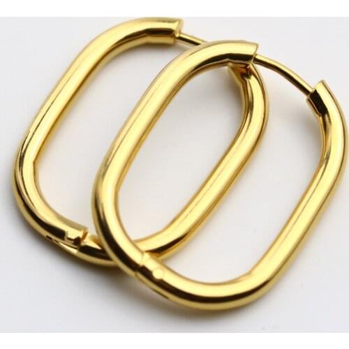 Minimalist Oval U Shape Earrings For Women Vintage Stainless Steel Gold Color Ear Studs Korean Fashion Chunky Ellipse Colorfast