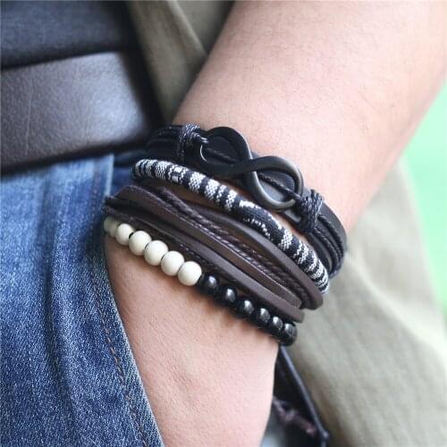 Infinity Multilayer Wing Feather Cross Beads Rope Wrap Woven Rivet Leather Men Bracelets Women Fashion Bangle male Jewelry