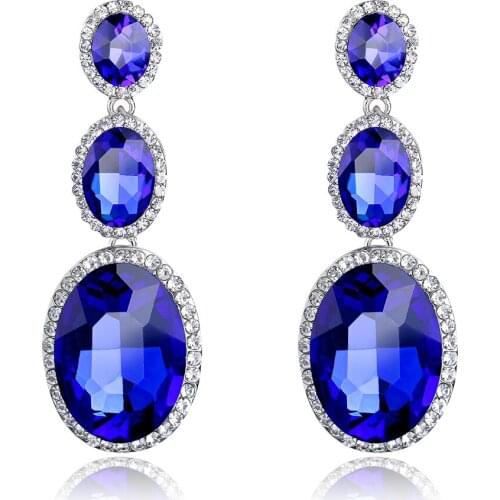 Fashion tassel blue white black cubic zirconia stud earrings for women Vintage retro rhinestone earing jewelry accessories