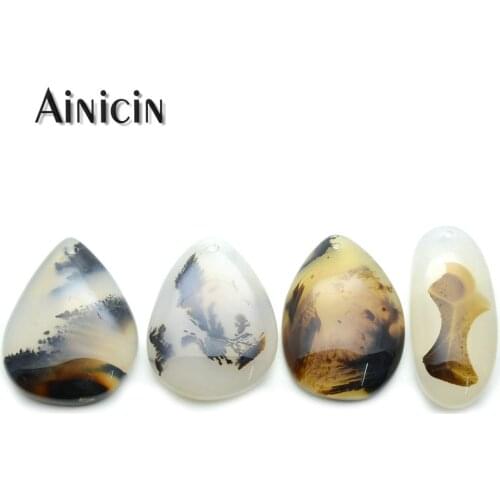 Natural Semi-precious Stone Convexity Waterdrop Shape Pendant Beautiful Tree Shape Veins Fashion Necklace Making Findings