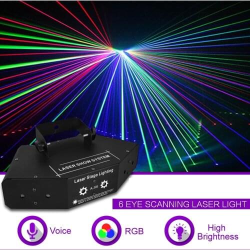 Sharelife 6 Eyes RGB Full Color DMX Beam Network Laser Scanning Light Home Gig Party DJ Stage Lighting Sound Auto A-X6