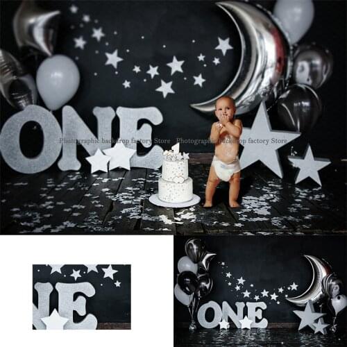 Sliver Balloons Cake Smash Backdrop Birthday Newborn Photography Kids Portrait Background Black Twinkle Little Stars Photostudio